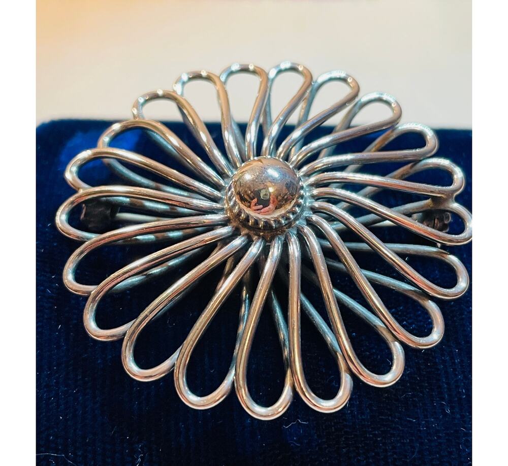 Danish Modern Sterling Silver Brooch Floral Pin Signed JA Denmark 1.75" Handmade
